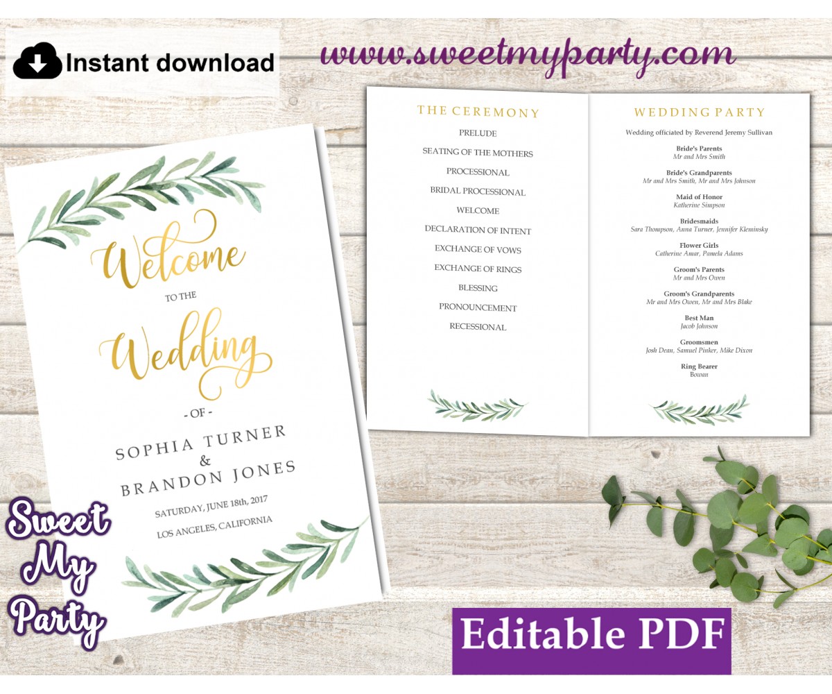 Greenery Wedding Program booklet template,Greenery Wedding Order of Service template, (78)